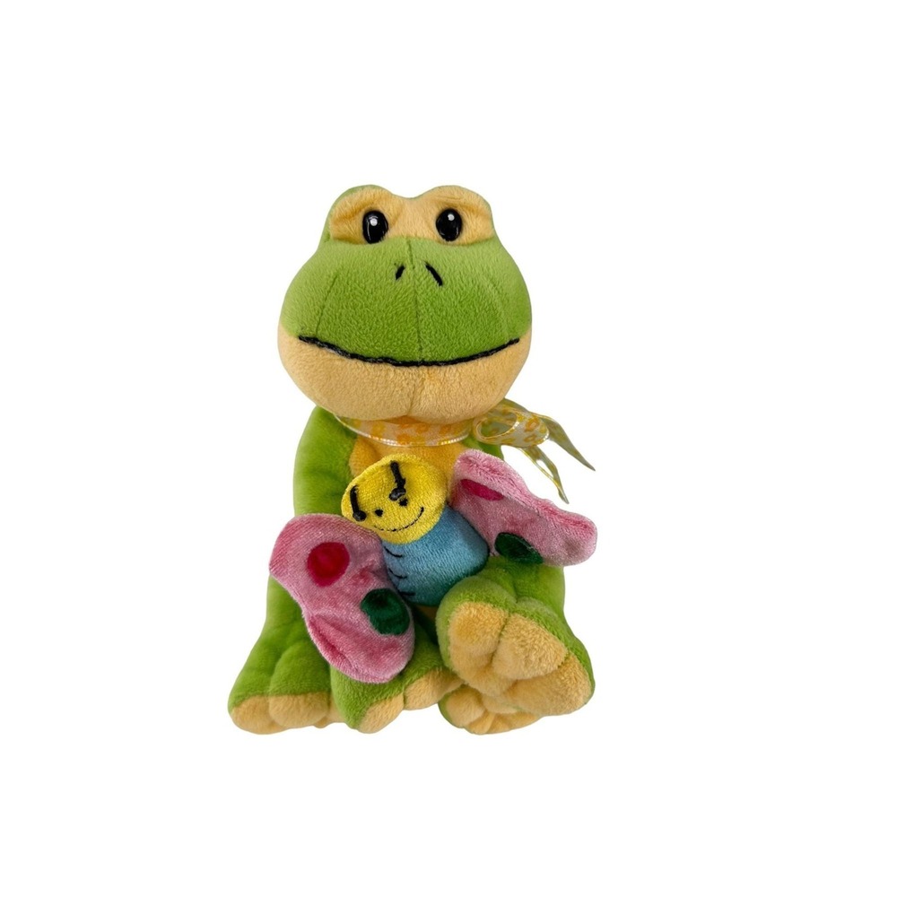 Vtg Green Plush Frog Holding Butterfly‎ Toy 8" Walmart Store Inc. Collectible
